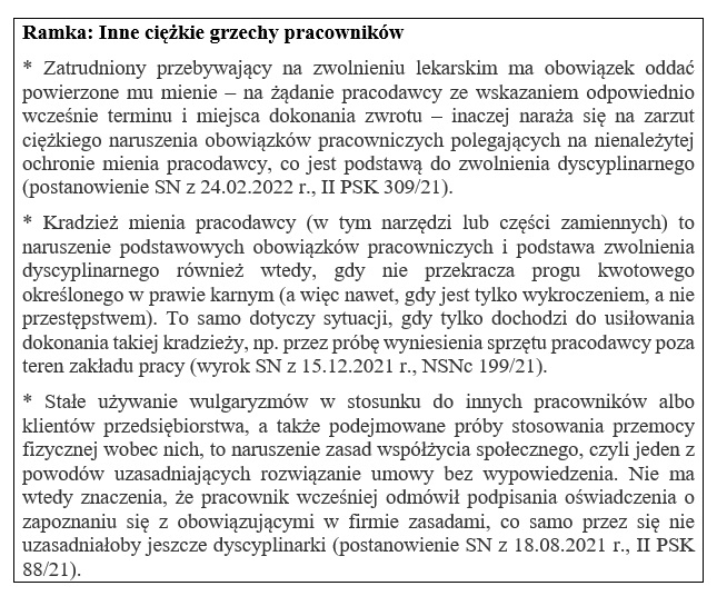 Inne ciężkie grzechy pracowników