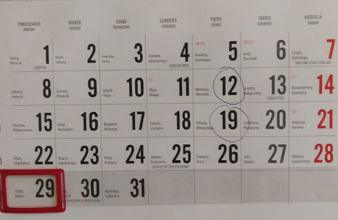 kalendarz 29 lipca