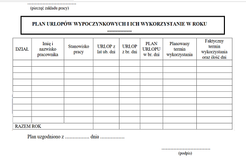 plan urlopow wypoczynkowych