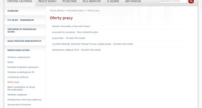 Oferty pracy w Sejmie