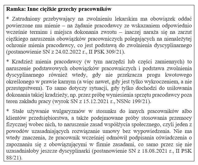 Inne ciężkie grzechy pracowników