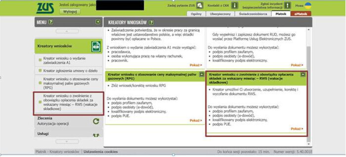 Z bocznego menu należy wybrać [Kreatory wniosku]