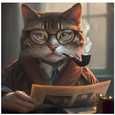 Kot w okularach pali fajkę