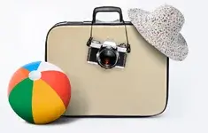 Walizka Pilka Kapelusz Aparat fotograficzny